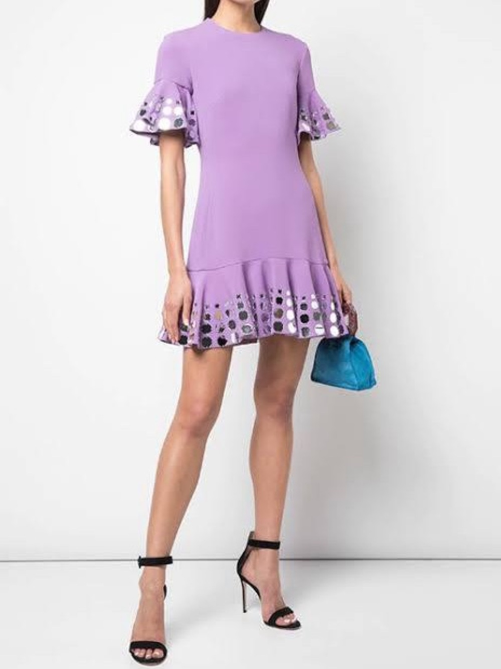 David  Koma Lavender Mirror Embellished Ruffle Sleeve Mini Dress UK 8 US 4 EUC